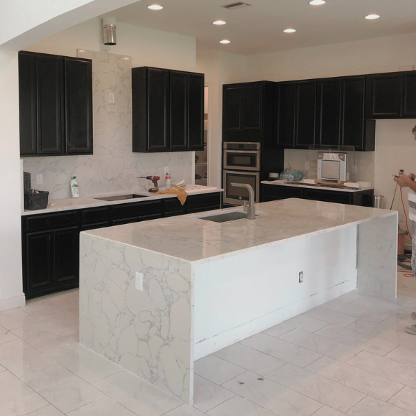 kitchen construction with marble